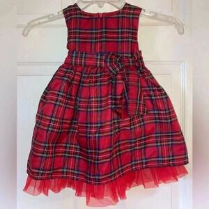 Baby Girl DORISSA red Blue green Plaid Sleeveless Full Bow Dress 18m Christmas